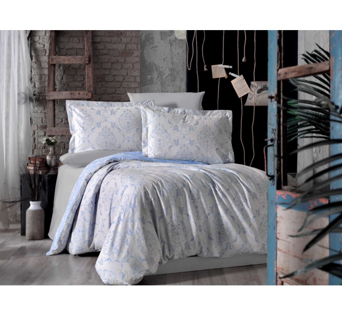 Постільна білизна Arya Vogue Органік Жаккард 350TC 200x220 Paris Синій
