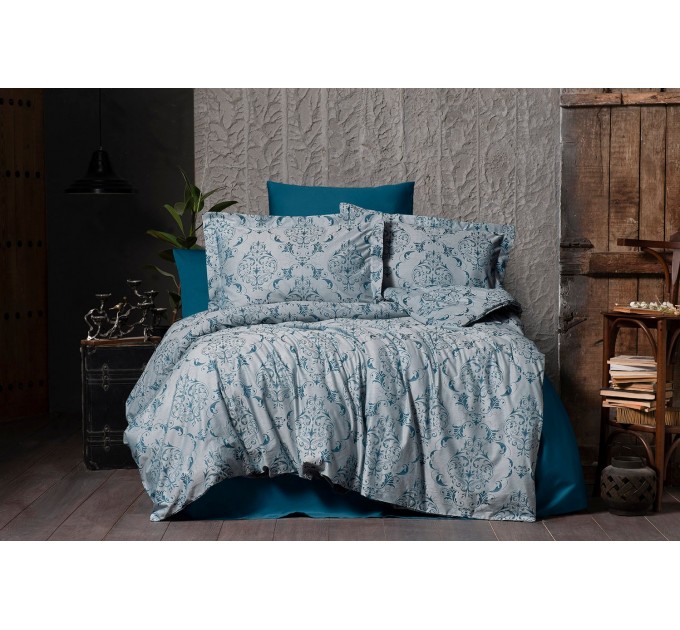 Постільна білизна Arya Vogue Органік Жаккард 350TC 200x220 Paris бензиновий зелений